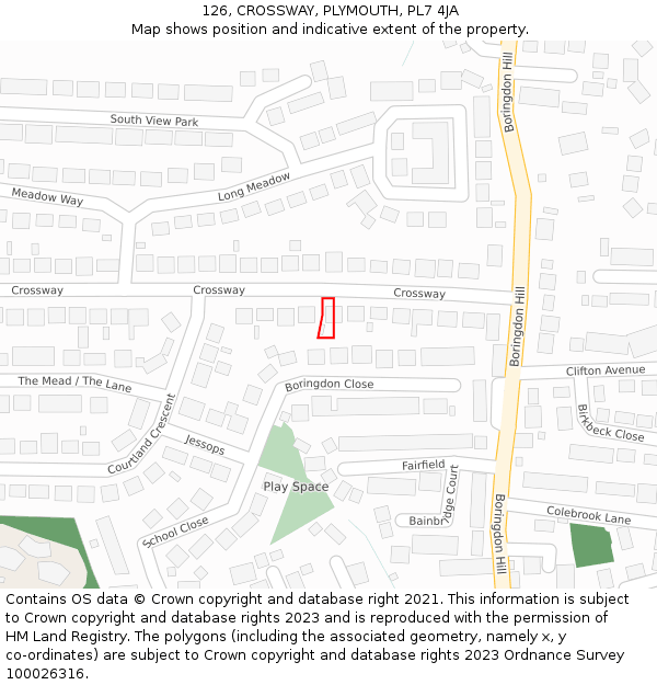 126, CROSSWAY, PLYMOUTH, PL7 4JA: Location map and indicative extent of plot