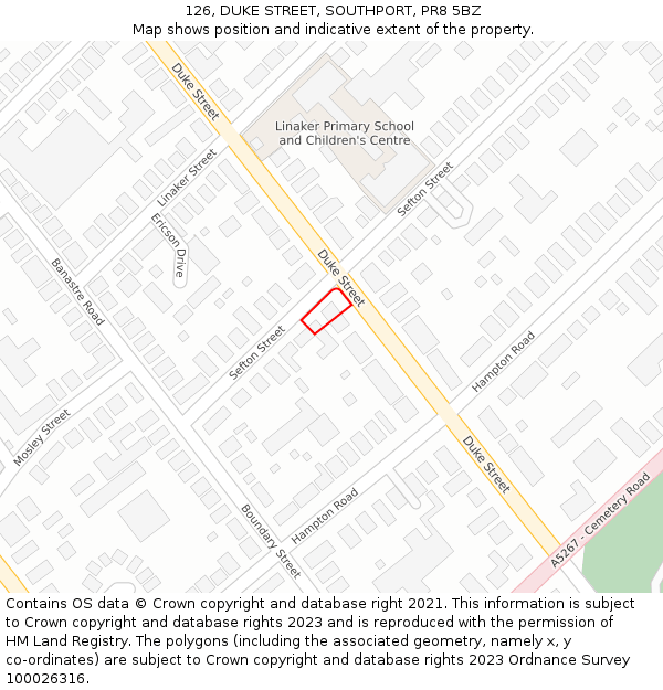 126, DUKE STREET, SOUTHPORT, PR8 5BZ: Location map and indicative extent of plot