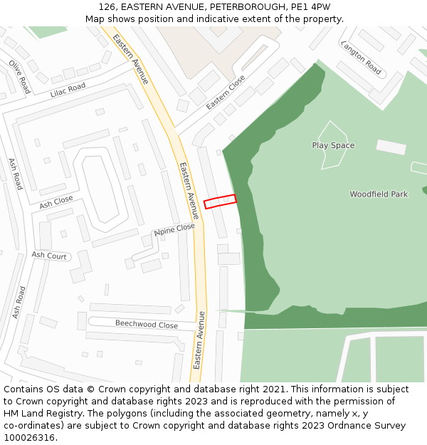 126, EASTERN AVENUE, PETERBOROUGH, PE1 4PW: Location map and indicative extent of plot