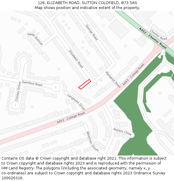126, ELIZABETH ROAD, SUTTON COLDFIELD, B73 5AS: Location map and indicative extent of plot