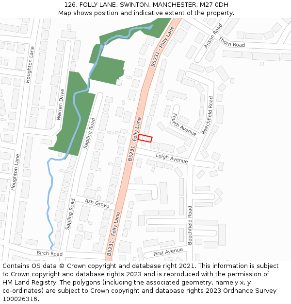 126, FOLLY LANE, SWINTON, MANCHESTER, M27 0DH: Location map and indicative extent of plot
