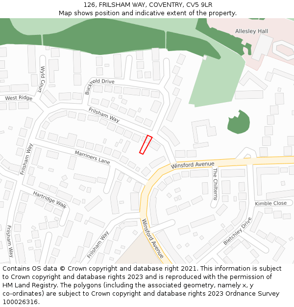 126, FRILSHAM WAY, COVENTRY, CV5 9LR: Location map and indicative extent of plot