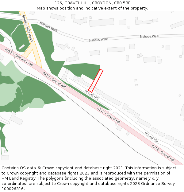 126, GRAVEL HILL, CROYDON, CR0 5BF: Location map and indicative extent of plot