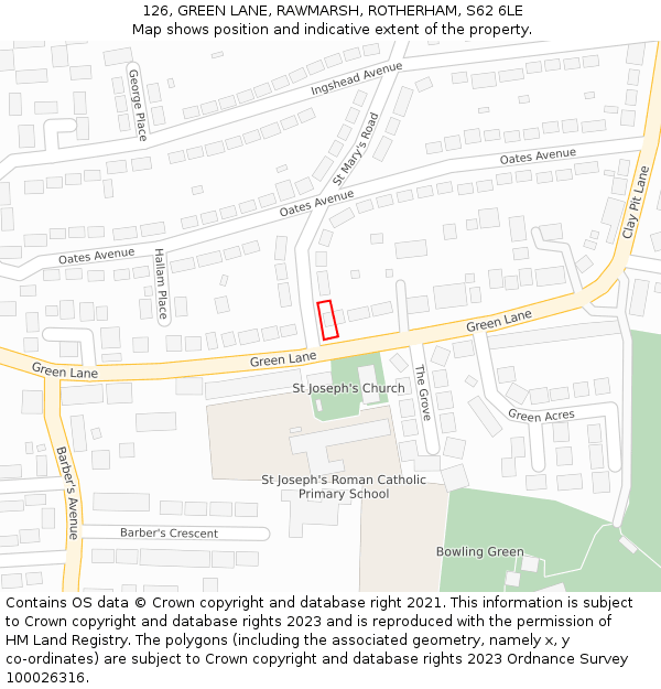 126, GREEN LANE, RAWMARSH, ROTHERHAM, S62 6LE: Location map and indicative extent of plot
