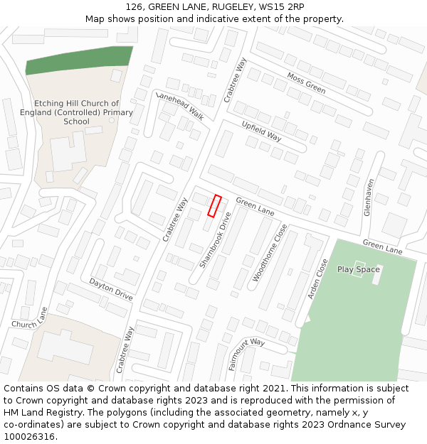 126, GREEN LANE, RUGELEY, WS15 2RP: Location map and indicative extent of plot