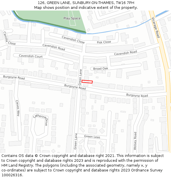 126, GREEN LANE, SUNBURY-ON-THAMES, TW16 7PH: Location map and indicative extent of plot