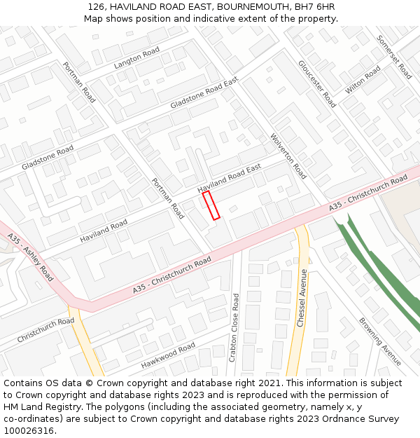126, HAVILAND ROAD EAST, BOURNEMOUTH, BH7 6HR: Location map and indicative extent of plot