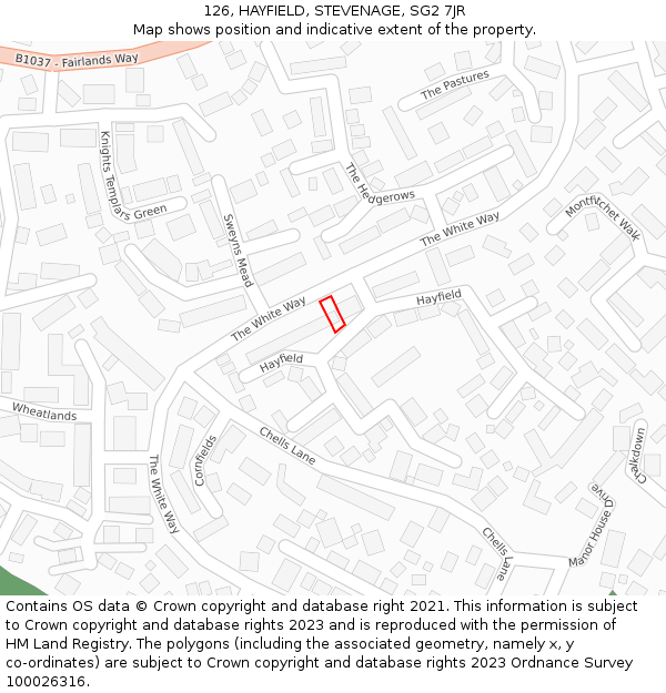 126, HAYFIELD, STEVENAGE, SG2 7JR: Location map and indicative extent of plot