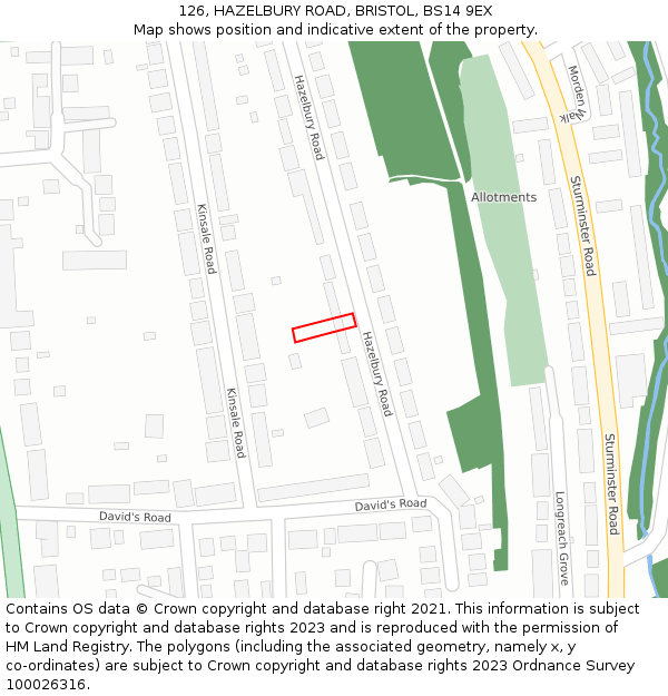 126, HAZELBURY ROAD, BRISTOL, BS14 9EX: Location map and indicative extent of plot