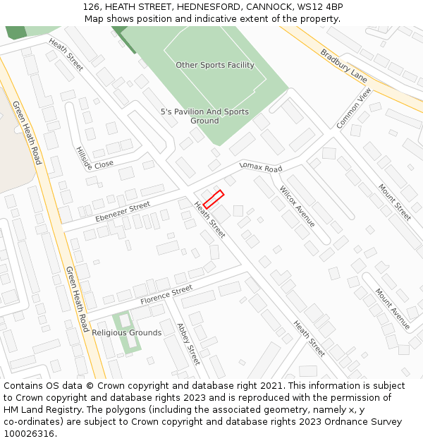 126, HEATH STREET, HEDNESFORD, CANNOCK, WS12 4BP: Location map and indicative extent of plot