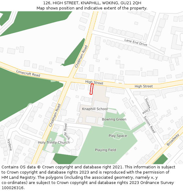 126, HIGH STREET, KNAPHILL, WOKING, GU21 2QH: Location map and indicative extent of plot