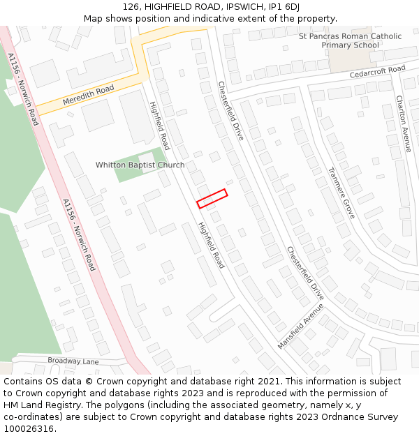 126, HIGHFIELD ROAD, IPSWICH, IP1 6DJ: Location map and indicative extent of plot