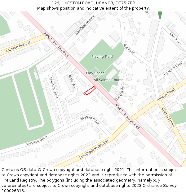 126, ILKESTON ROAD, HEANOR, DE75 7BP: Location map and indicative extent of plot