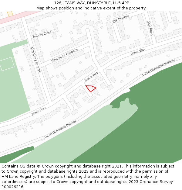 126, JEANS WAY, DUNSTABLE, LU5 4PP: Location map and indicative extent of plot