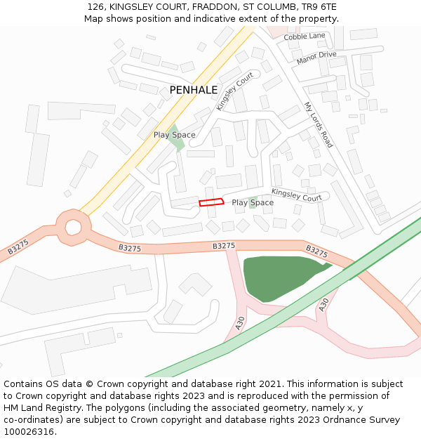 126, KINGSLEY COURT, FRADDON, ST COLUMB, TR9 6TE: Location map and indicative extent of plot