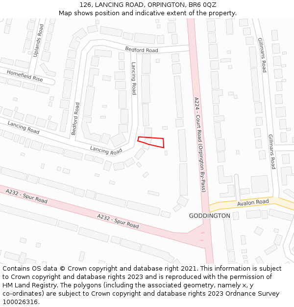 126, LANCING ROAD, ORPINGTON, BR6 0QZ: Location map and indicative extent of plot