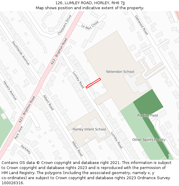 126, LUMLEY ROAD, HORLEY, RH6 7JJ: Location map and indicative extent of plot