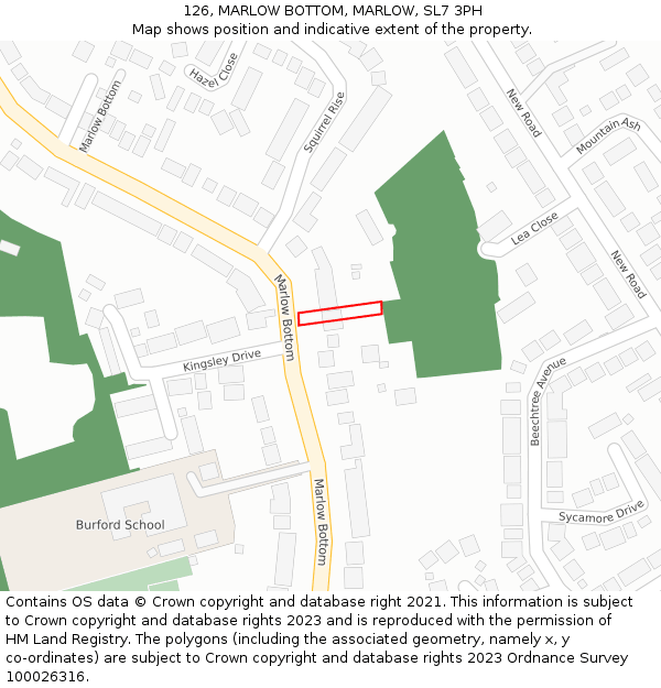 126, MARLOW BOTTOM, MARLOW, SL7 3PH: Location map and indicative extent of plot