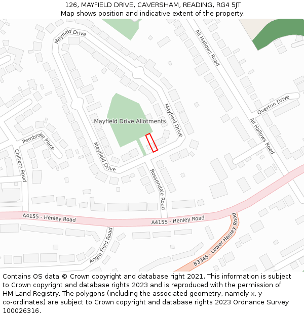 126, MAYFIELD DRIVE, CAVERSHAM, READING, RG4 5JT: Location map and indicative extent of plot