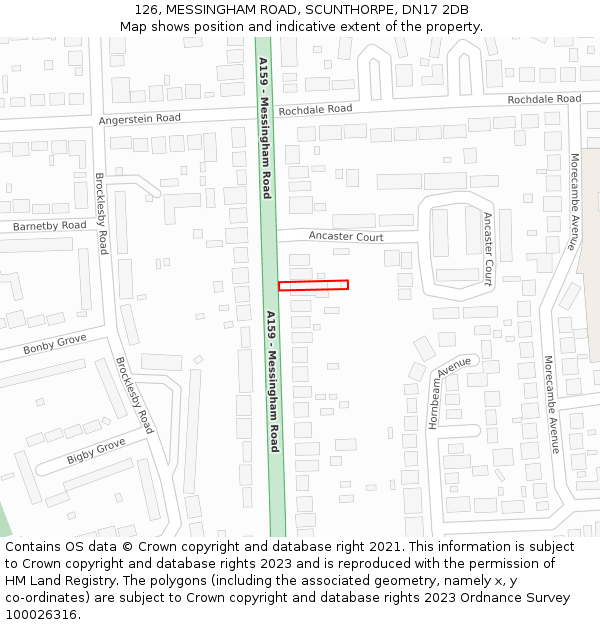 126, MESSINGHAM ROAD, SCUNTHORPE, DN17 2DB: Location map and indicative extent of plot