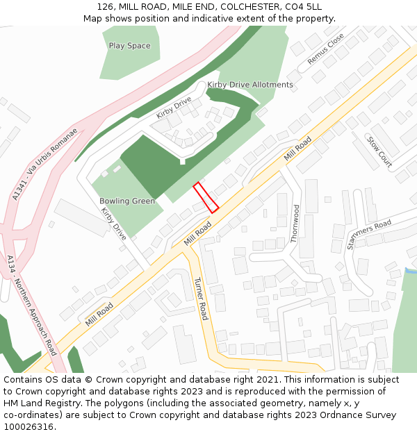 126, MILL ROAD, MILE END, COLCHESTER, CO4 5LL: Location map and indicative extent of plot