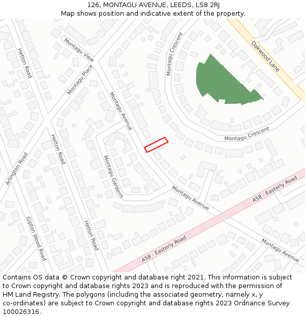 126, MONTAGU AVENUE, LEEDS, LS8 2RJ: Location map and indicative extent of plot