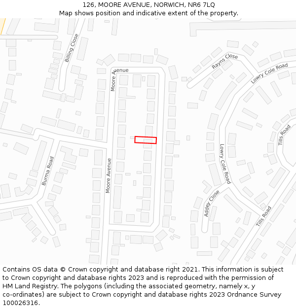 126, MOORE AVENUE, NORWICH, NR6 7LQ: Location map and indicative extent of plot