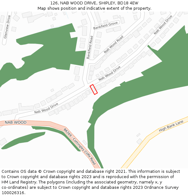 126, NAB WOOD DRIVE, SHIPLEY, BD18 4EW: Location map and indicative extent of plot