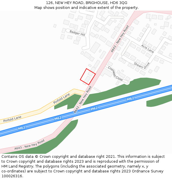 126, NEW HEY ROAD, BRIGHOUSE, HD6 3QG: Location map and indicative extent of plot