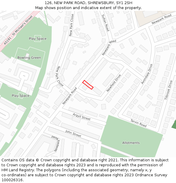 126, NEW PARK ROAD, SHREWSBURY, SY1 2SH: Location map and indicative extent of plot