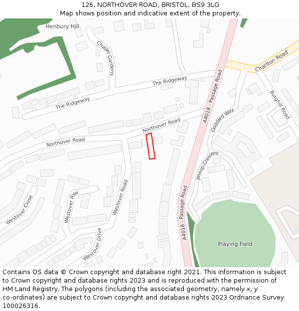 126, NORTHOVER ROAD, BRISTOL, BS9 3LG: Location map and indicative extent of plot