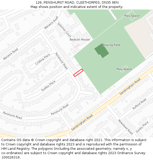 126, PENSHURST ROAD, CLEETHORPES, DN35 9EN: Location map and indicative extent of plot