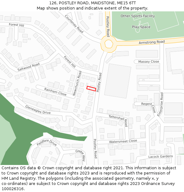 126, POSTLEY ROAD, MAIDSTONE, ME15 6TT: Location map and indicative extent of plot