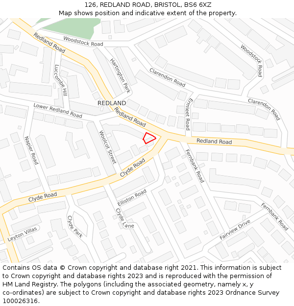 126, REDLAND ROAD, BRISTOL, BS6 6XZ: Location map and indicative extent of plot