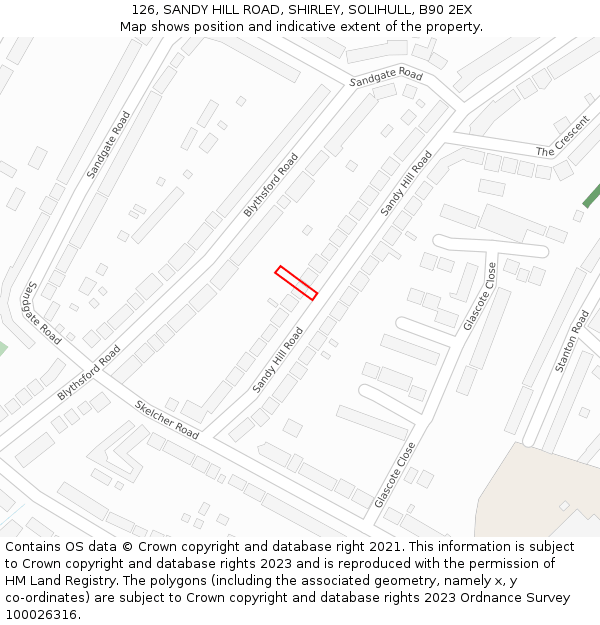 126, SANDY HILL ROAD, SHIRLEY, SOLIHULL, B90 2EX: Location map and indicative extent of plot
