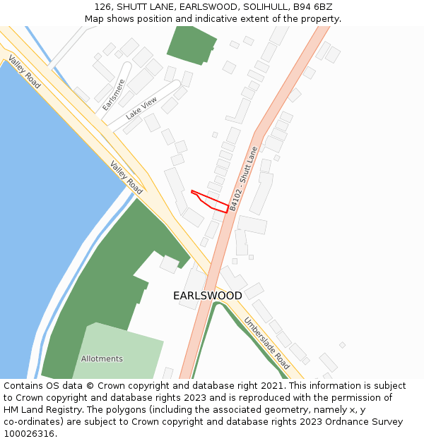 126, SHUTT LANE, EARLSWOOD, SOLIHULL, B94 6BZ: Location map and indicative extent of plot