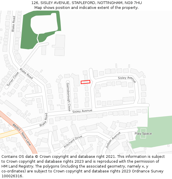 126, SISLEY AVENUE, STAPLEFORD, NOTTINGHAM, NG9 7HU: Location map and indicative extent of plot