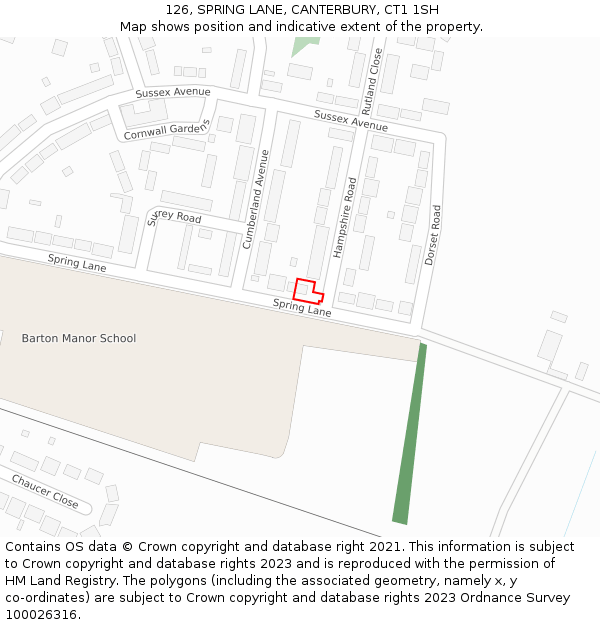 126, SPRING LANE, CANTERBURY, CT1 1SH: Location map and indicative extent of plot