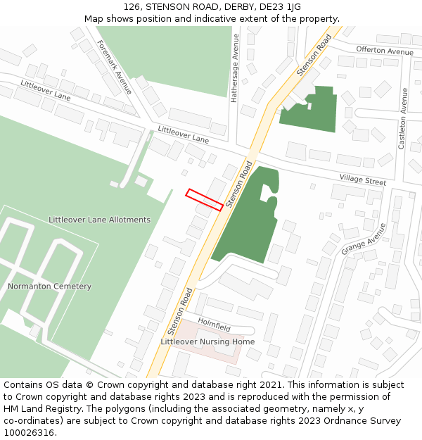 126, STENSON ROAD, DERBY, DE23 1JG: Location map and indicative extent of plot