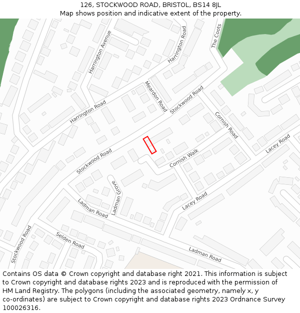 126, STOCKWOOD ROAD, BRISTOL, BS14 8JL: Location map and indicative extent of plot