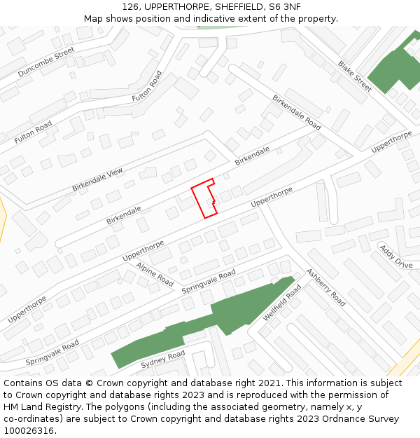 126, UPPERTHORPE, SHEFFIELD, S6 3NF: Location map and indicative extent of plot