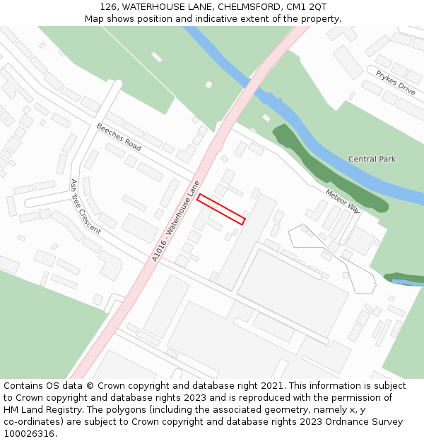 126, WATERHOUSE LANE, CHELMSFORD, CM1 2QT: Location map and indicative extent of plot