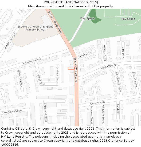 126, WEASTE LANE, SALFORD, M5 5JJ: Location map and indicative extent of plot