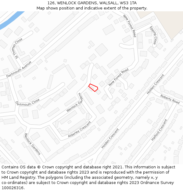 126, WENLOCK GARDENS, WALSALL, WS3 1TA: Location map and indicative extent of plot