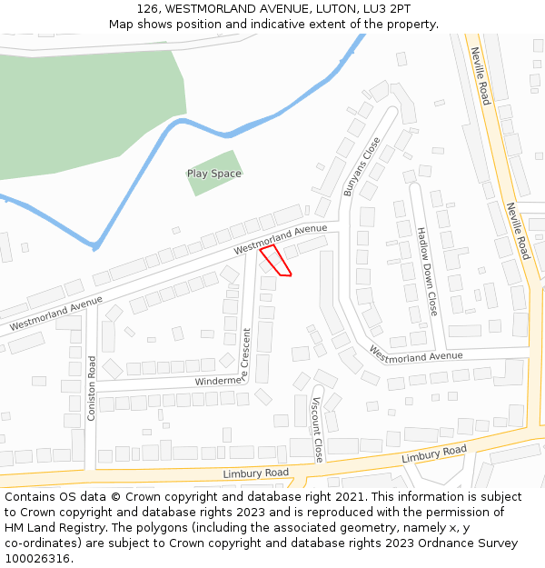 126, WESTMORLAND AVENUE, LUTON, LU3 2PT: Location map and indicative extent of plot
