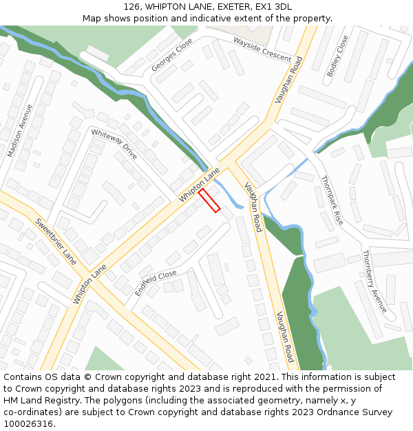 126, WHIPTON LANE, EXETER, EX1 3DL: Location map and indicative extent of plot