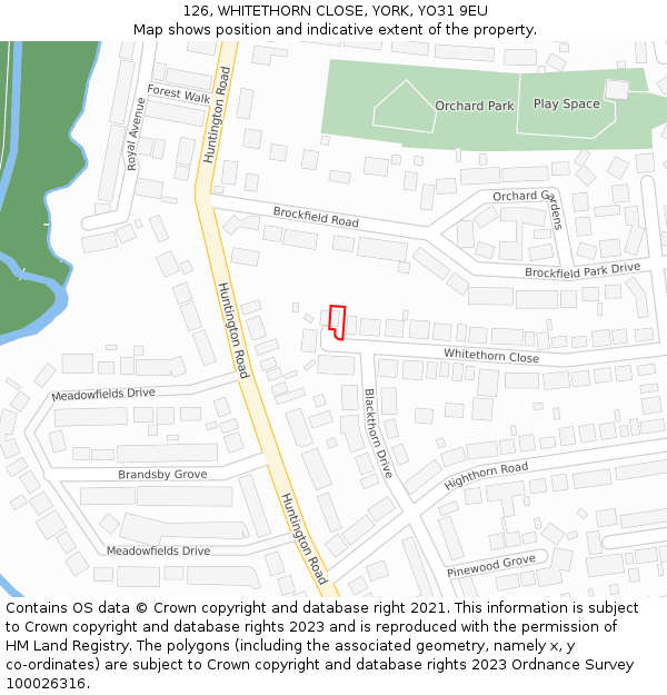 126, WHITETHORN CLOSE, YORK, YO31 9EU: Location map and indicative extent of plot