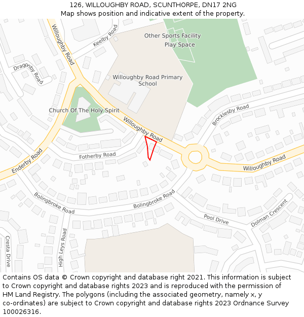 126, WILLOUGHBY ROAD, SCUNTHORPE, DN17 2NG: Location map and indicative extent of plot