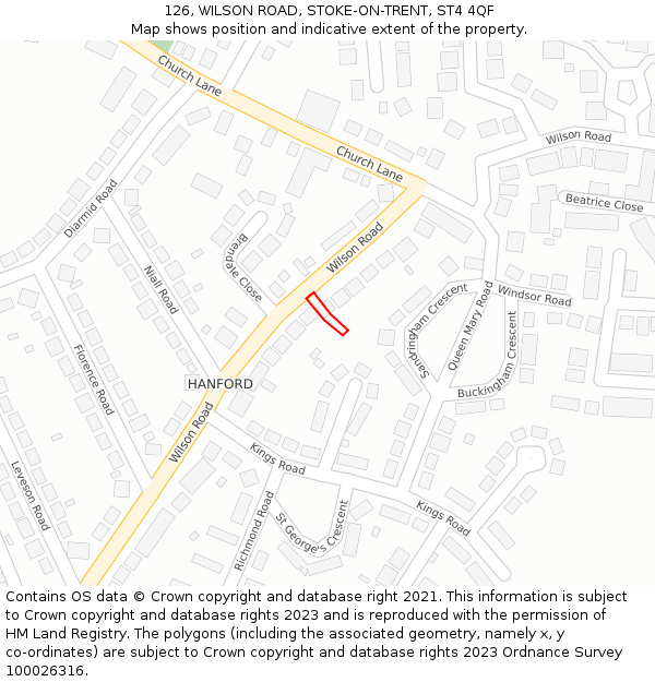 126, WILSON ROAD, STOKE-ON-TRENT, ST4 4QF: Location map and indicative extent of plot