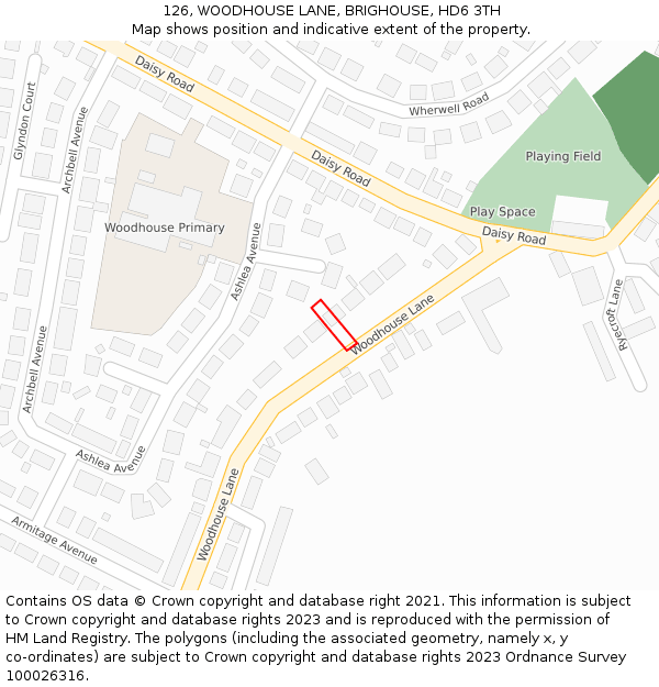 126, WOODHOUSE LANE, BRIGHOUSE, HD6 3TH: Location map and indicative extent of plot